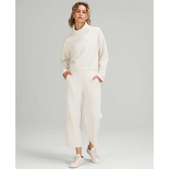 Lululemon Ribbed Funnel Neck Pullover Heathered White Opal Cropped - Picture 4 of 8